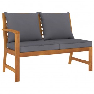 Banco de jardín madera de acacia y cojines gris oscuro 114.5 cm D
