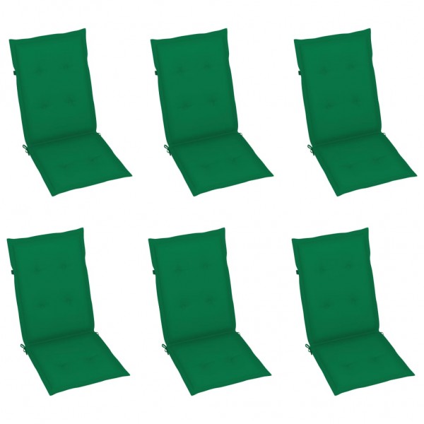 Cojín silla de jardín respaldo alto 6 uds tela verde 120x50x3cm D