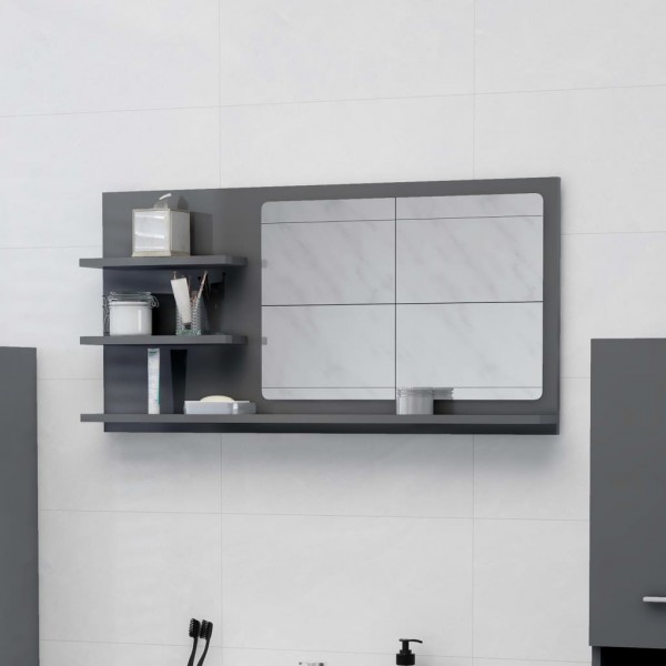 Espelho de casa de banho madeira de contraplacado cinza brilho 90x10.5x45 cm D