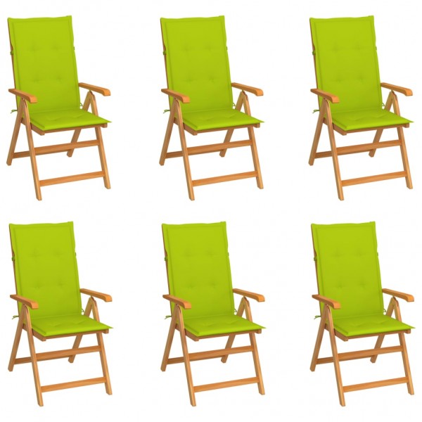 Cadeiras de jardim 6 uvas de madeira maciça teca almofadas verde brilhante D