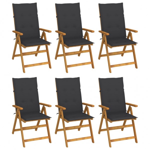 6 cadeiras dobráveis de jardim e almofadas em madeira de acácia maciça D