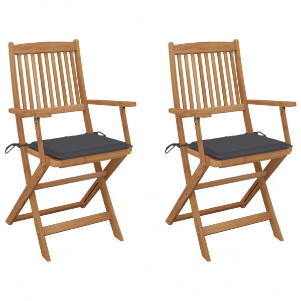 2 cadeiras dobráveis de jardim e almofadas em madeira de acácia maciça D