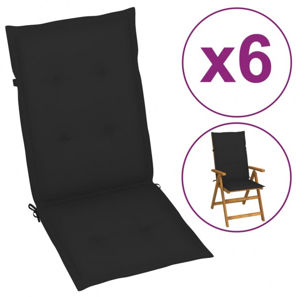 Cojines para sillas de jardín 6 unidades negro 120x50x3 cm D