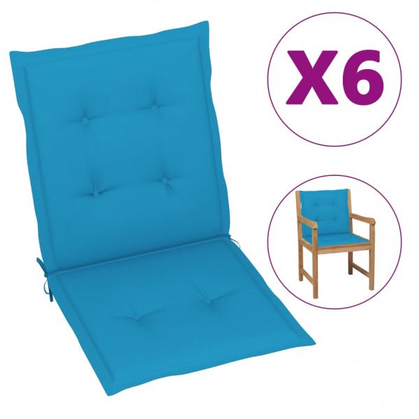 Cojines para sillas de jardín 6 unidades azul 100x50x3 cm D
