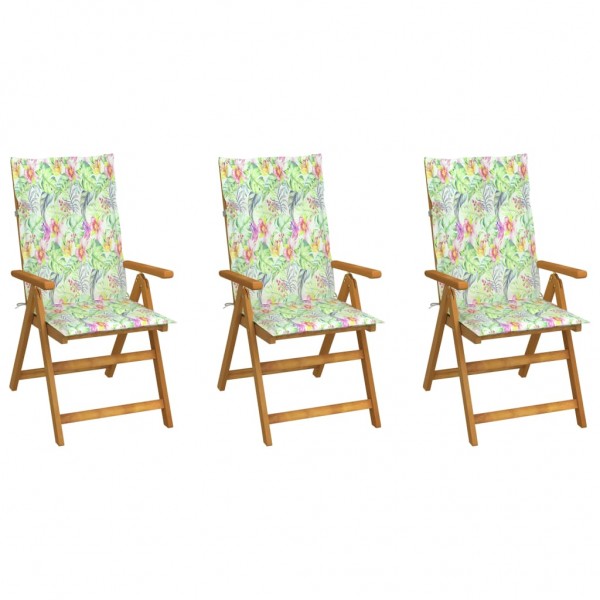 Cadeiras de jardim dobráveis com 3 almofadas em madeira de acácia maciça D
