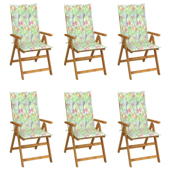 Cadeiras dobráveis de jardim 6 peças em madeira de acácia maciça e almofadas D