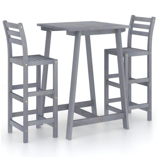 Mesa y sillas de bar de jardín 3 pzas gris madera acacia maciza D