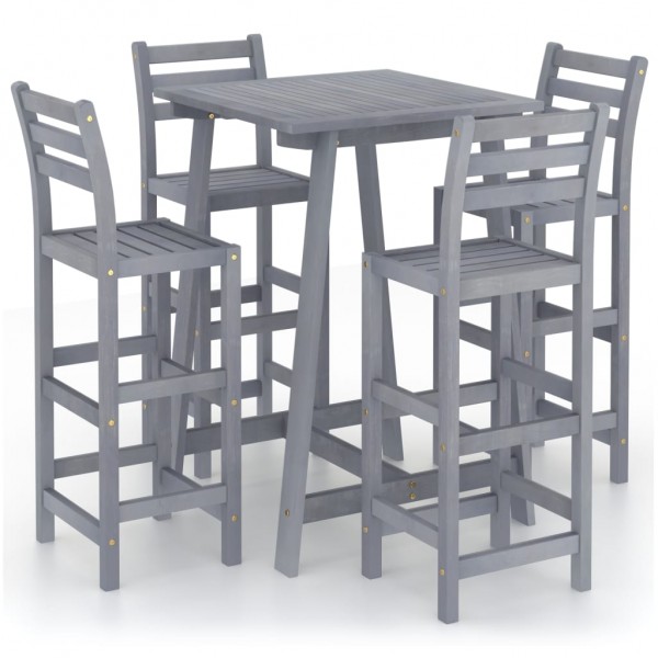Mesa y sillas de bar de jardín 5 pzas gris madera de acacia D