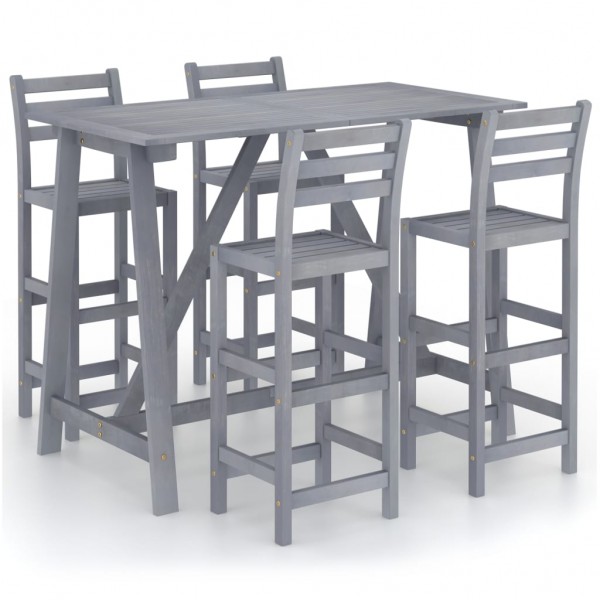 Mesa y sillas de bar de jardín 5 pzas gris madera maciza acacia D