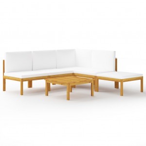 Muebles de jardín 6 pzas cojines crema madera maciza de acacia D