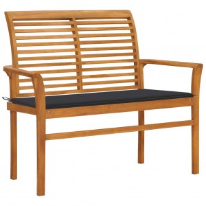 Banco de jardín madera maciza teca con cojín antracita 112 cm D