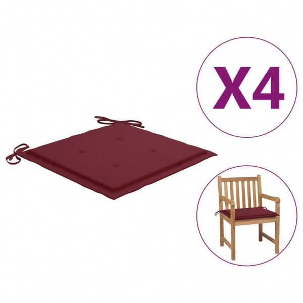 Cojines para silla de jardín 4 uds tela rojo tinto 50x50x3 cm D