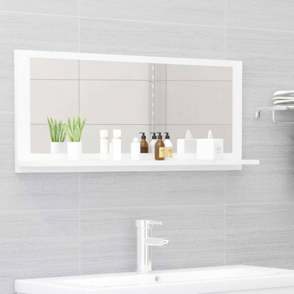 Espejo de baño madera contrachapada blanco brillo 90x10.5x37 cm D