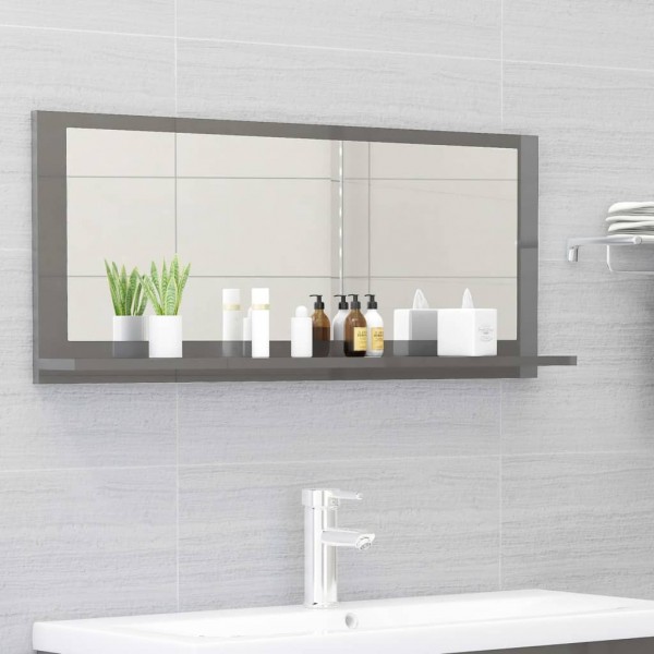 Espelho de casa de banho madeira contraplacada cinza brilho 90x10.5x37 cm D