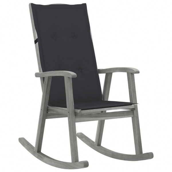 Cadeira de balanço com almofadas em madeira de acácia maciça cinza D
