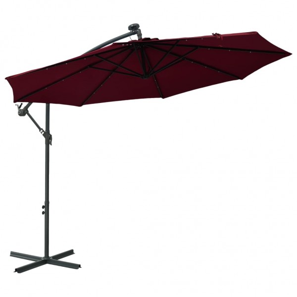 Um guarda-chuva com luzes LED e poste de aço vermelho vinho vermelho D