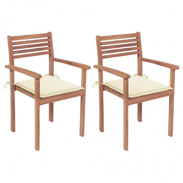 Cadeiras de jardim de teca maciça com almofadas de creme D