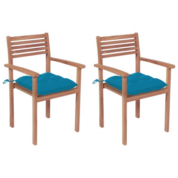 Cadeiras de jardim de teca maciça com almofadas azuis D