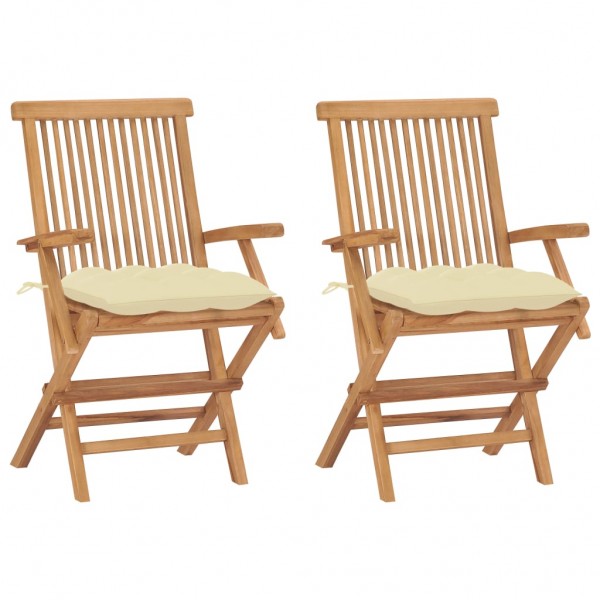Cadeiras de jardim de madeira teca com almofadas de creme branco D