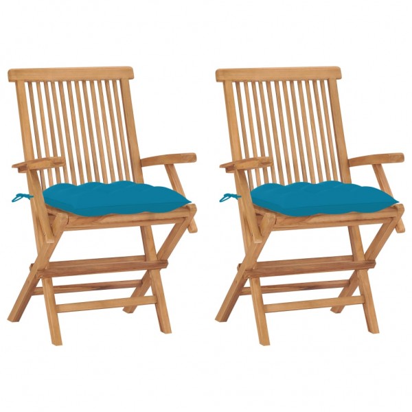 2 cadeiras de jardim de teca com almofadas de azul claro D