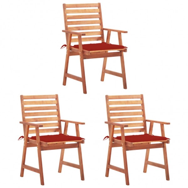 Cadeiras e almofadas de jantar de jardim 3 unidades em madeira de acácia maciça D