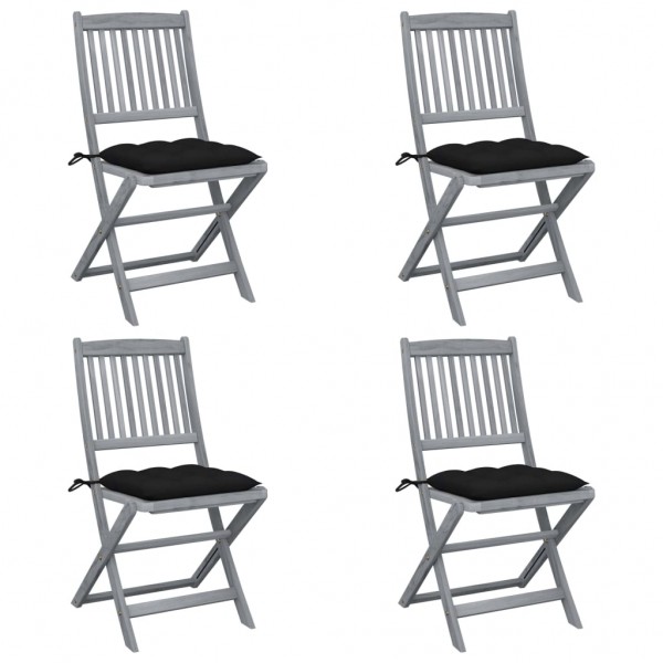 Cadeiras de jardim dobráveis com 4 almofadas em madeira de acácia maciça D