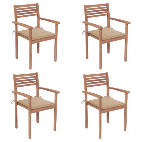 Cadeiras de jardim 4 peças em madeira maciça de teca com almofadas bege D