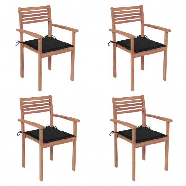 Quatro cadeiras de jardim de teca maciça com almofadas pretas D