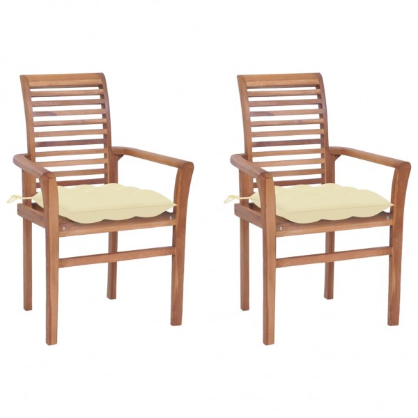 Cadeiras de jantar 2 peças em madeira de teca com almofadas branco creme D
