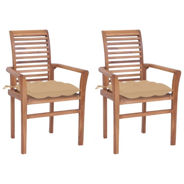 Sillas de comedor 2 uds madera maciza de teca con cojines beige Sillas de comedor 2 uds madera maciza de teca con cojines beige D