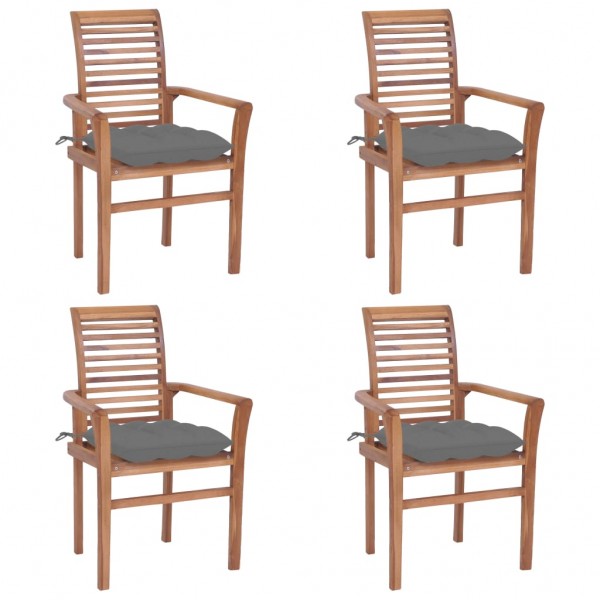 Cadeiras de jantar 4 unidades em madeira maciça de teca com almofadas cinza D