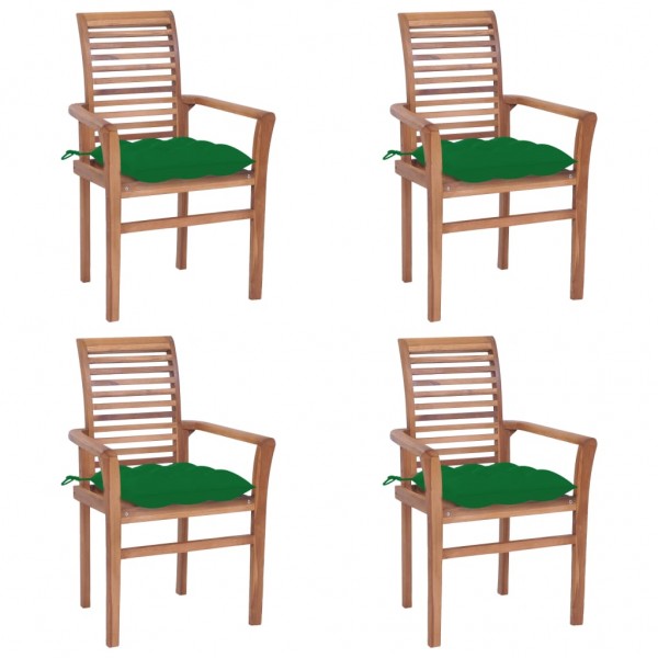 Cadeiras de jantar 4 unidades em madeira maciça de teca com almofadas verdes D