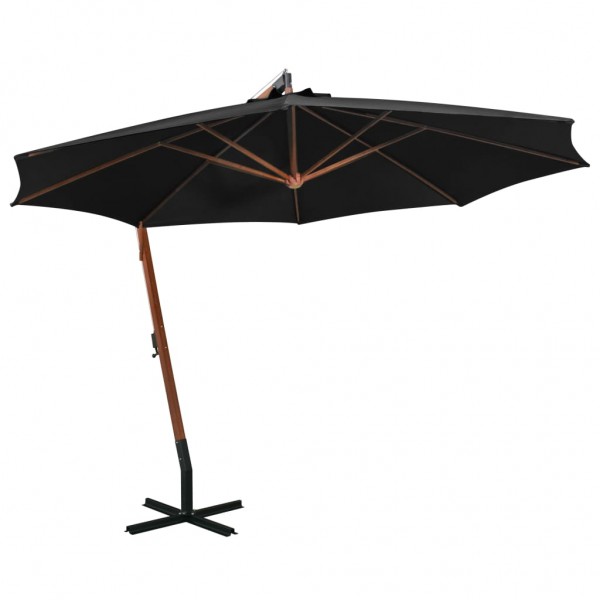 Guarda-chuva pendente com pau madeira maciça abeto preto 3,5x2,9 m D