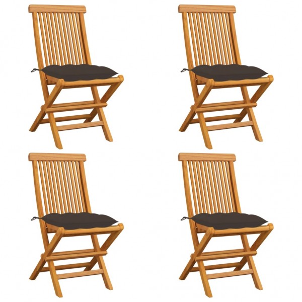 Quatro cadeiras de jardim de teca com almofadas cinzentas D