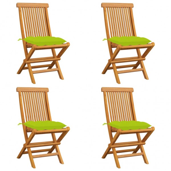 Cadeiras de jardim 4 unidades com almofadas em madeira de teca verde brilhante D