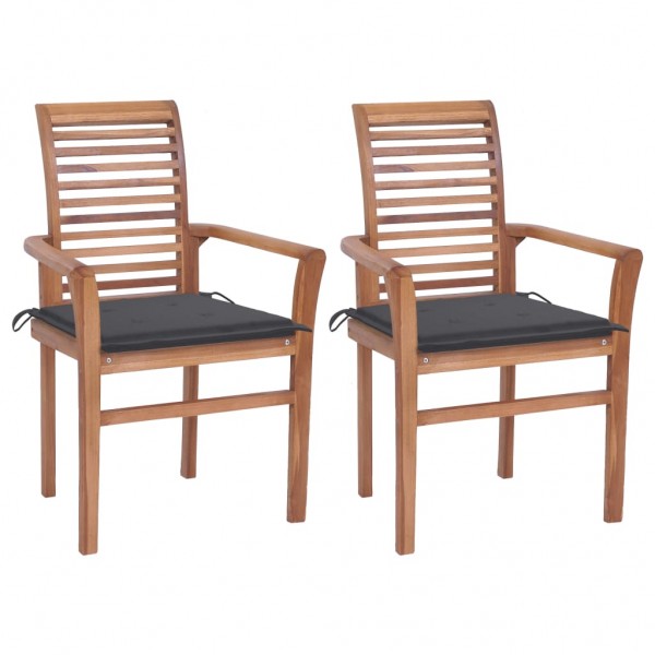 Cadeiras de jantar 2 unidades em madeira de teca com almofadas cinza antracite D