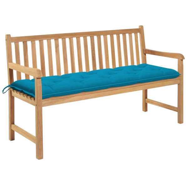 Banco de jardín madera maciza teca con cojín azul claro 150 cm Banco de jardín madera maciza teca con cojín azul claro 150 cm D