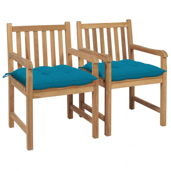 Cadeiras de jardim de teca com almofadas de azul claro D