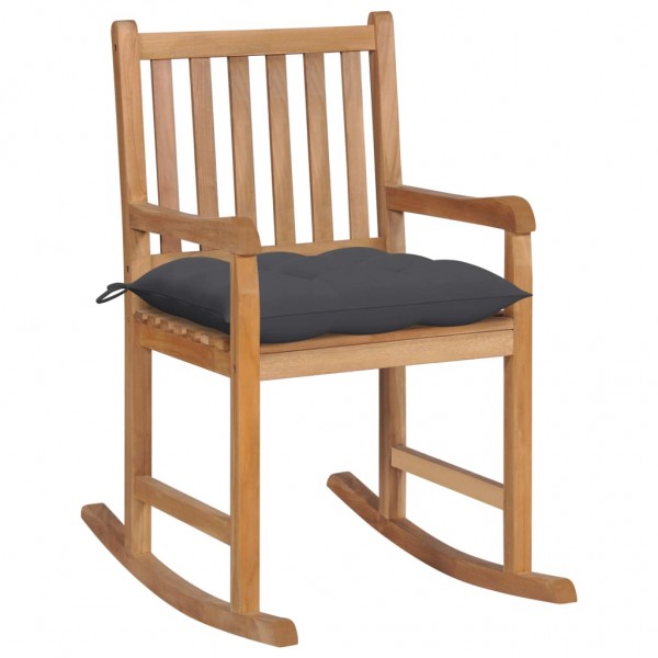 Cadeira de balanço em madeira maciça de teca com almofada cinza antracite D