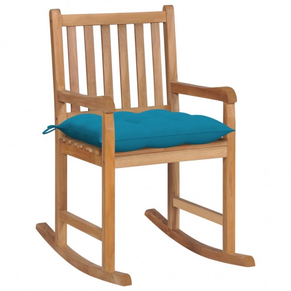 Assento de balanço de madeira maciça de teca com almofada azul claro D