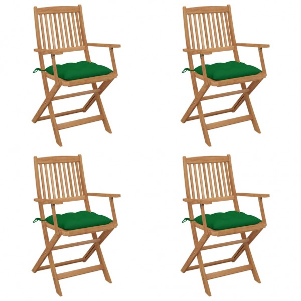4 cadeiras dobráveis de jardim e almofadas em madeira de acácia maciça D