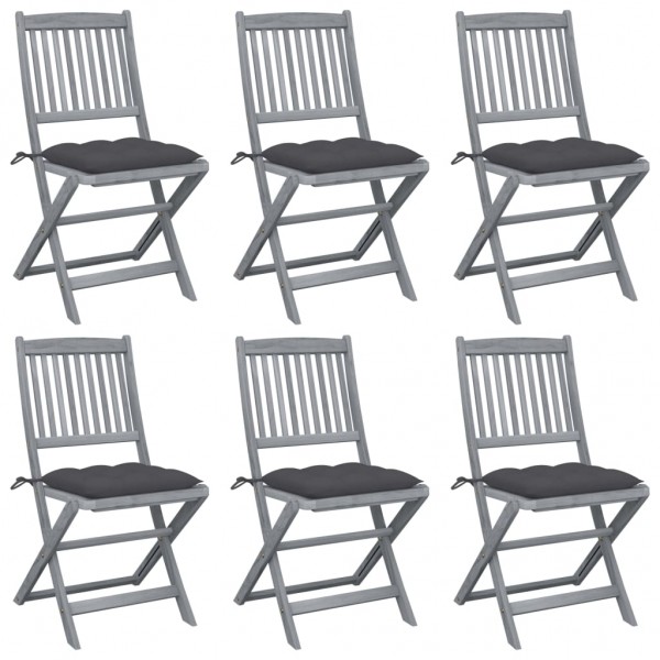 Cadeiras de jardim dobráveis 6 colchões madeira maciça de acacia D