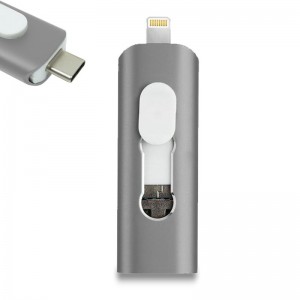Pen Drive USB x32 GB COOL (3 em 1) Relâmpago / Tipo-C / USB Gris D