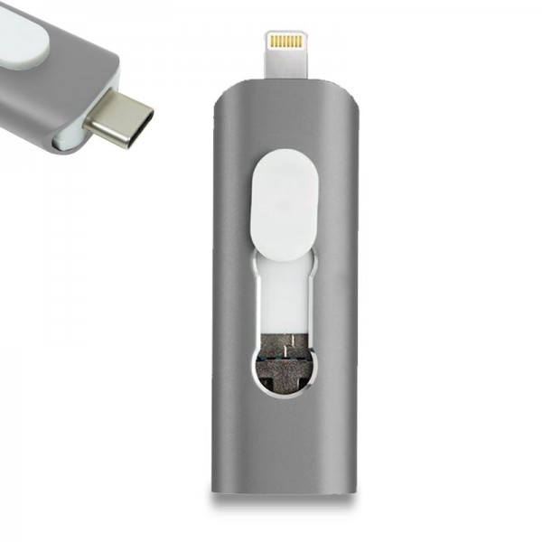 Pen Drive USB x32 GB COOL (3 em 1) Lightning / Tipo-C / Micro-USB Cinza D