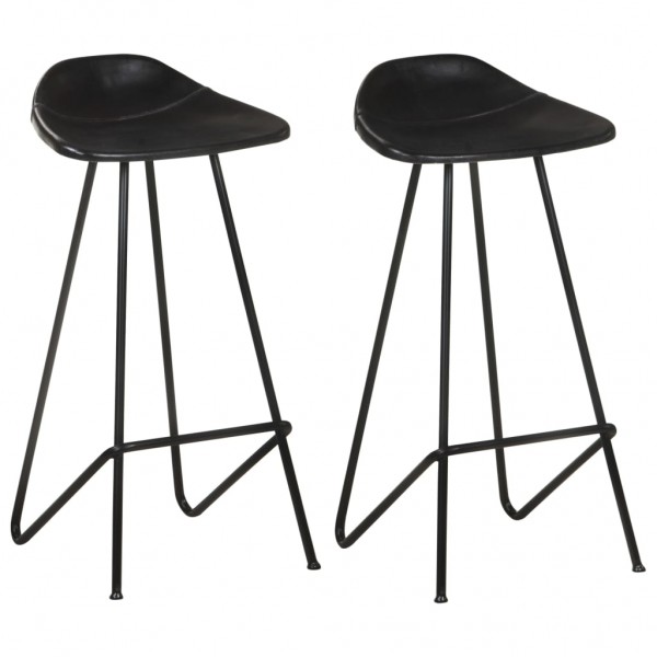 Cadeiras de cozinha 2 unidades de couro verdadeiro preto D