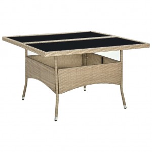 Mesa de comedor de jardín ratán sintético y vidrio beige D