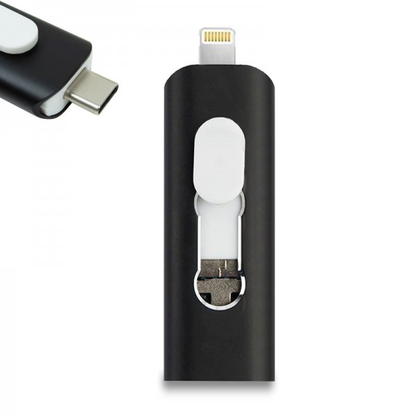 Pen Drive USB x64 GB COOL (3 En 1) Lightning / Tipo-C / USB Negro D