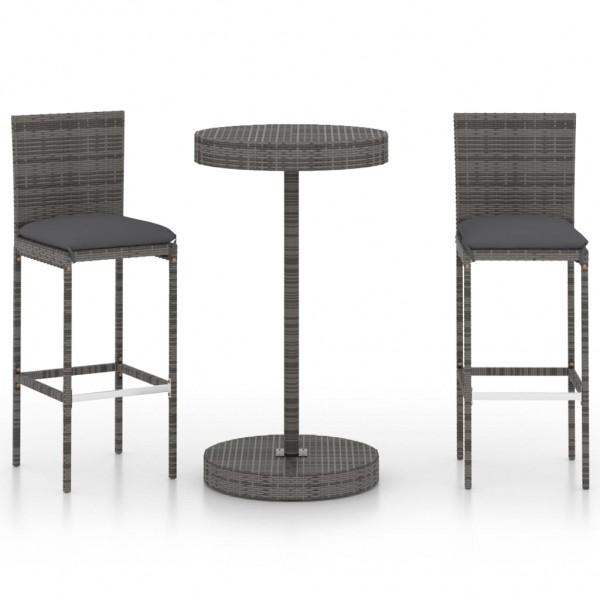 Set muebles bar jardín 3 piezas y cojines ratán sintético gris Set muebles bar jardín 3 piezas y cojines ratán sintético gris D