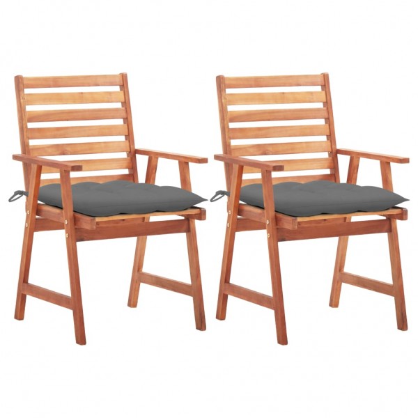 Cadeiras de jantar de jardim 2 peças em madeira de acácia maciça e almofadas D