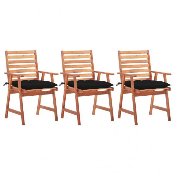 Cadeiras de jantar de jardim 3 unidades em madeira de acácia maciça e almofadas D